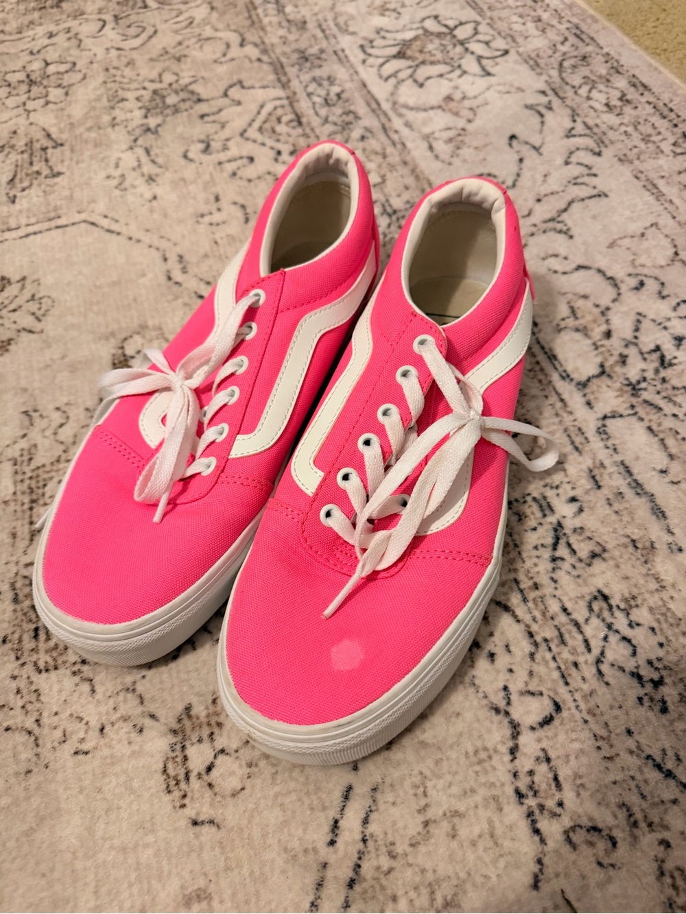 Vans Women's Neon Pink Canvas Lace-Up Sneakers with White Stripe